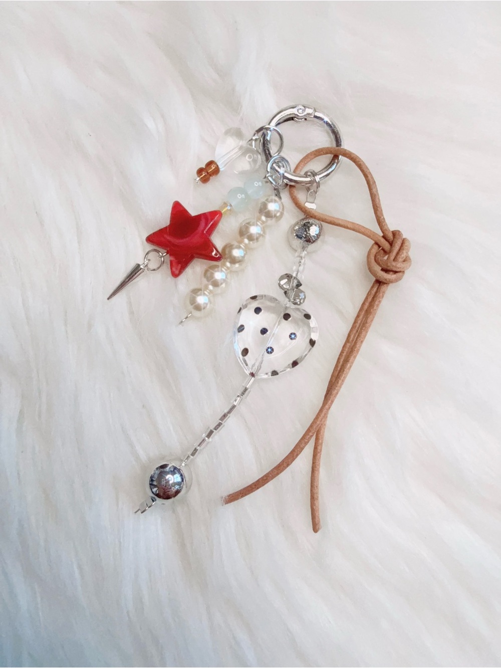 Red Star polka dot heart bag Charm Keychain